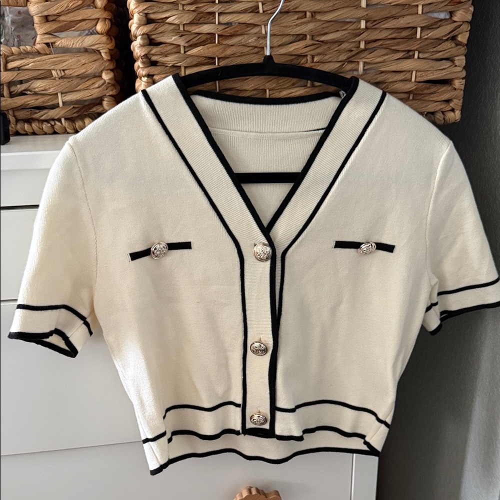Elegant Cream and Black Women's Top